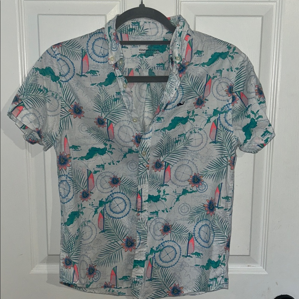 Vineyard Vines Nautical Print Shirt in Green and Pink